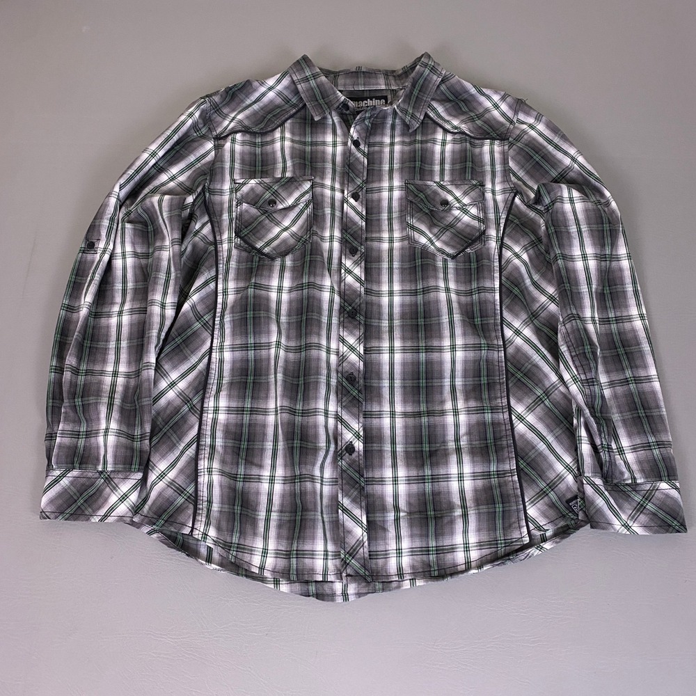 Machine Western Button Down Shirt Men's‎ Size XXL Plaid Black Grey Green